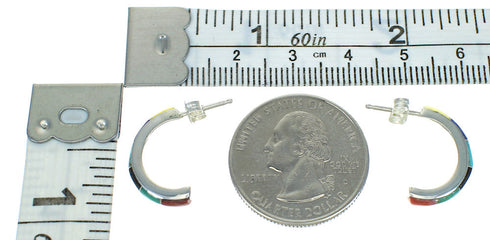 Authentic Sterling Silver Multicolor Post Hoop Earrings RX66278