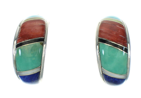 Multicolor Authentic Sterling Silver Post Hoop Earrings RX66290