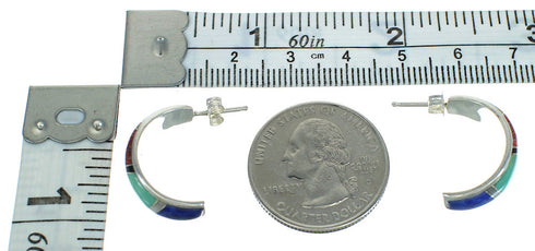 Multicolor Authentic Sterling Silver Post Hoop Earrings RX66290