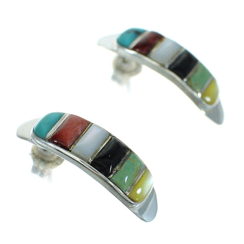 Authentic Sterling Silver Multicolor Post Hoop Earrings RX66293