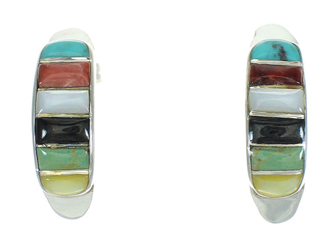 Authentic Sterling Silver Multicolor Post Hoop Earrings RX66293