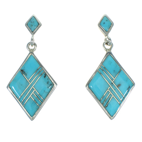 Turquoise And Sterling Silver Southwestern Post Dangle Earrings