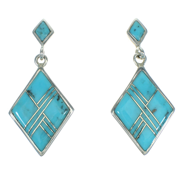 Turquoise And Sterling Silver Southwestern Post Dangle Earrings