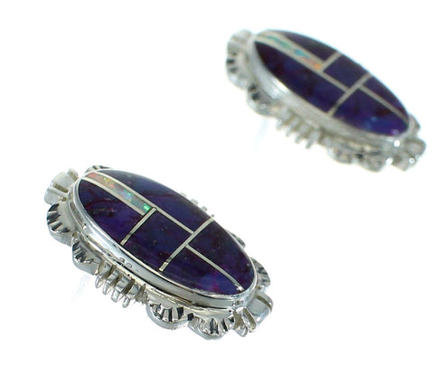 Sterling Silver Magenta Turquoise Opal Inlay Post Earrings RX66439