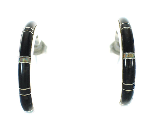 Jet Opal Authentic Sterling Silver Post Hoop Earrings RX65718