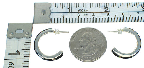 Jet Opal Authentic Sterling Silver Post Hoop Earrings RX65718