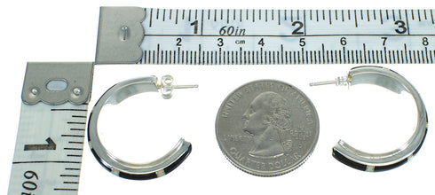 Sterling Silver Jet Opal Inlay Jewelry Post Hoop Earrings RX65721