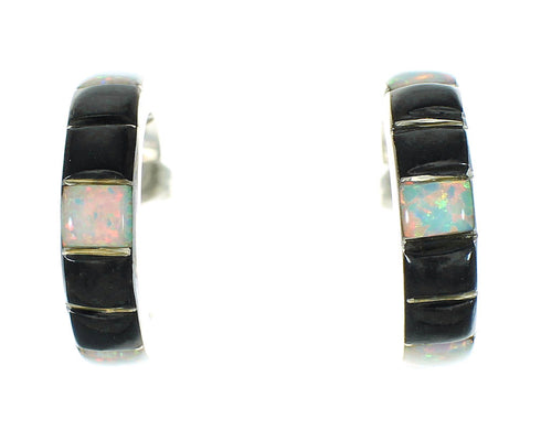 Authentic Sterling Silver Jet Opal Post Hoop Earrings RX65744
