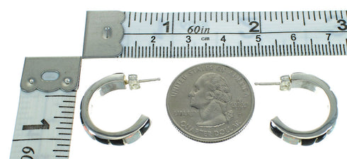 Authentic Sterling Silver Jet Opal Post Hoop Earrings RX65744