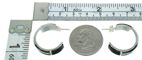 Southwestern Jet Opal Inlay Sterling Silver Post Hoop Earrings RX65751