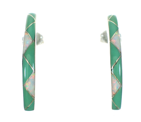 Southwest Turquoise Opal Genuine Sterling Silver Post Hoop Earrings RX66135