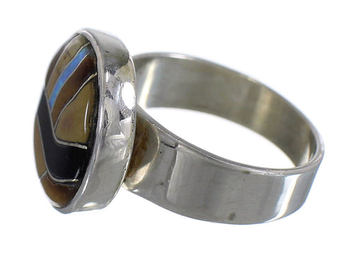 Genuine Sterling Silver Southwest Multicolor Inlay Ring Size 7-1/2 RX82160