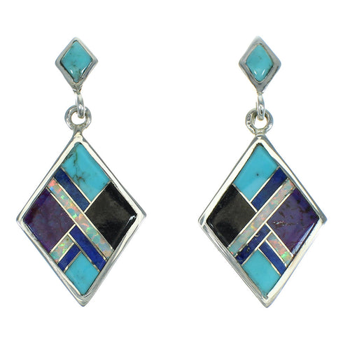 Southwestern Multicolor Sterling Silver Post Dangle Earrings AX71408
