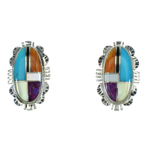 Multicolor Inlay Silver Jewelry Post Earrings AX71427