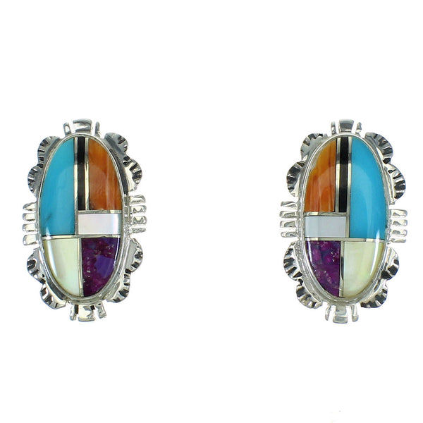 Multicolor Inlay Silver Jewelry Post Earrings AX71427