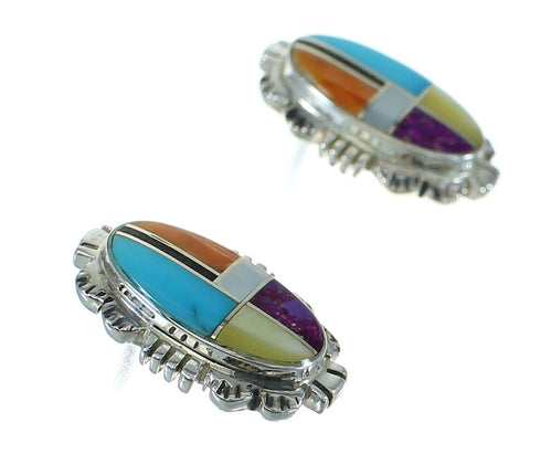Multicolor Inlay Silver Jewelry Post Earrings AX71427