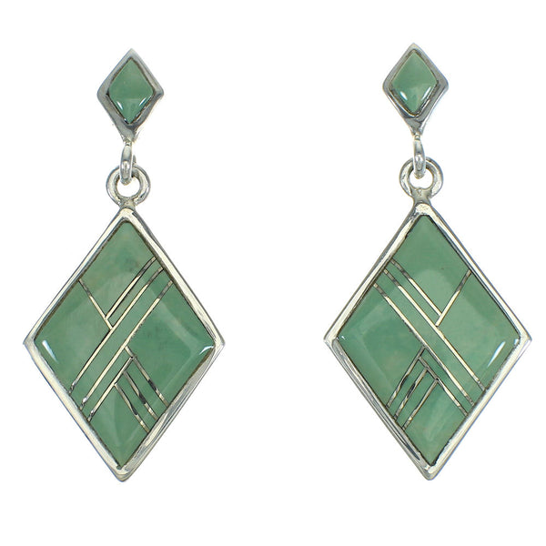 Turquoise Inlay Sterling Silver Post Dangle Earrings AX67606