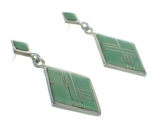 Turquoise Inlay Sterling Silver Post Dangle Earrings AX67606