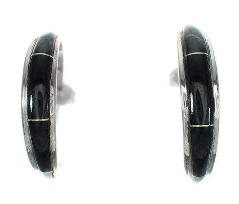Southwest Jet Inlay And Sterling Silver Post Hoop Earrings WX66595