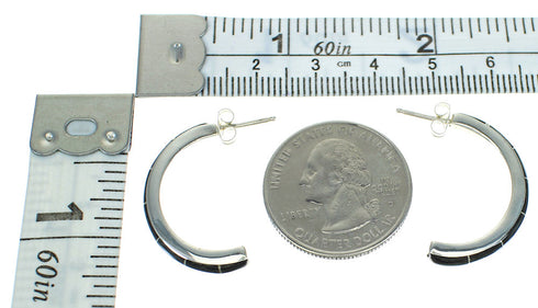 Sterling Silver And Jet Inlay Southwestern Post Hoop Earrings WX66621
