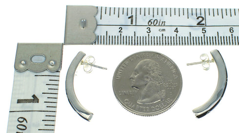 Jet Inlay And Genuine Sterling Silver Southwest Post Hoop Earrings WX66626