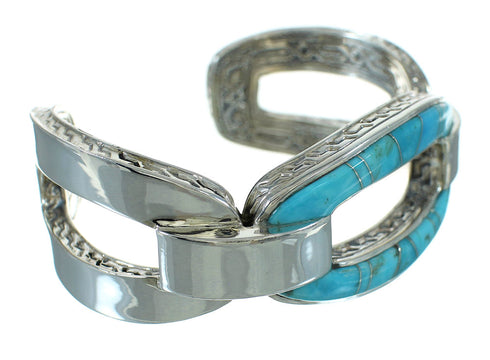 Turquoise Inlay Sterling Silver Southwestern Cuff Bracelet AX78220