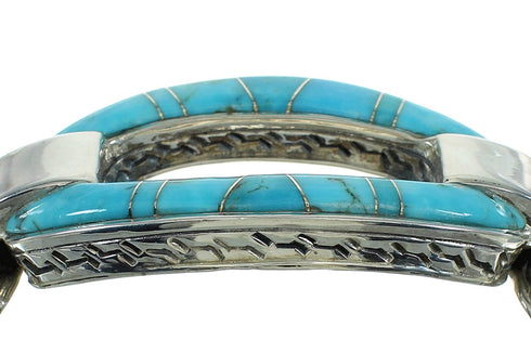 Turquoise Inlay Sterling Silver Southwestern Cuff Bracelet AX78220