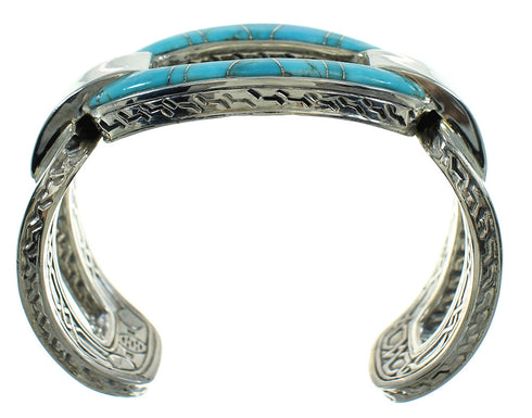 Turquoise Inlay Sterling Silver Southwestern Cuff Bracelet AX78220