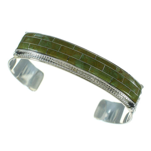 Turquoise Inlay Southwestern Authentic Sterling Silver Cuff Bracelet AX78290