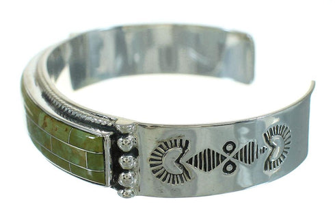 Turquoise Inlay Southwestern Authentic Sterling Silver Cuff Bracelet AX78290
