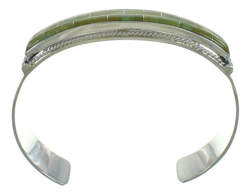 Turquoise Inlay Southwestern Authentic Sterling Silver Cuff Bracelet AX78290