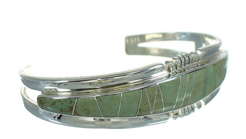 Turquoise Inlay Authentic Sterling Silver Southwest Cuff Bracelet AX78292