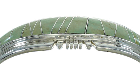Turquoise Inlay Authentic Sterling Silver Southwest Cuff Bracelet AX78292