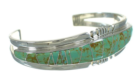 Turquoise Inlay Authentic Sterling Silver Southwestern Cuff Bracelet AX78293