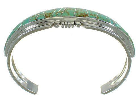 Turquoise Inlay Authentic Sterling Silver Southwestern Cuff Bracelet AX78293
