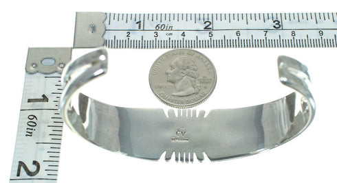 Turquoise Inlay Authentic Sterling Silver Southwestern Cuff Bracelet AX78293