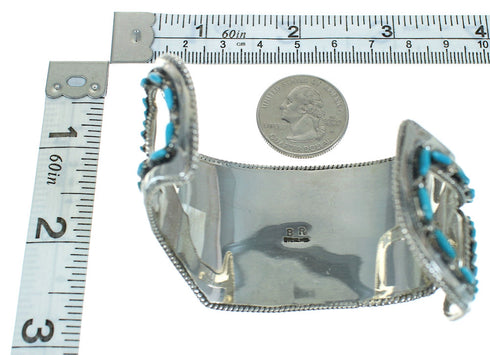 Sterling Silver Turquoise Needlepoint Water Wave Cuff Bracelet AX78307