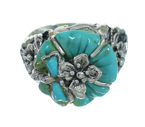 Southwest Genuine Sterling Silver And Turquoise Flower Dragonfly Ring Size 5-3/4 YX68938