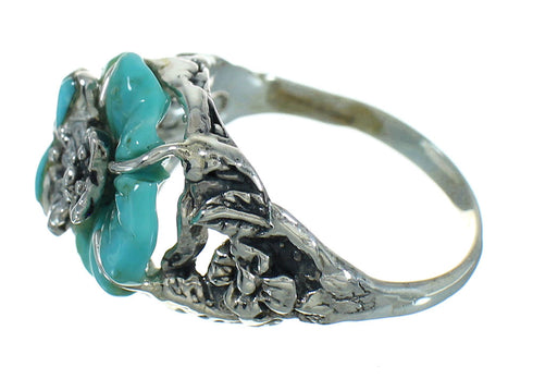 Southwest Genuine Sterling Silver And Turquoise Flower Dragonfly Ring Size 5-3/4 YX68938