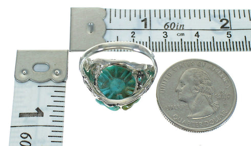 Southwest Genuine Sterling Silver And Turquoise Flower Dragonfly Ring Size 5-3/4 YX68938