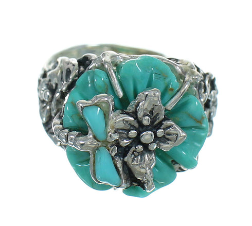 Sterling Silver And Turquoise Inlay Southwest Flower Dragonfly Ring Size 5-1/4 YX68960
