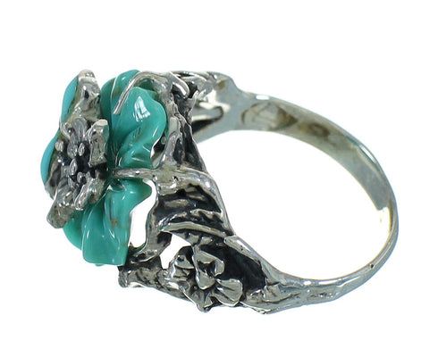 Sterling Silver And Turquoise Inlay Southwest Flower Dragonfly Ring Size 5-1/4 YX68960