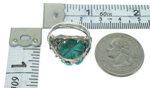 Sterling Silver And Turquoise Inlay Southwest Flower Dragonfly Ring Size 5-1/4 YX68960