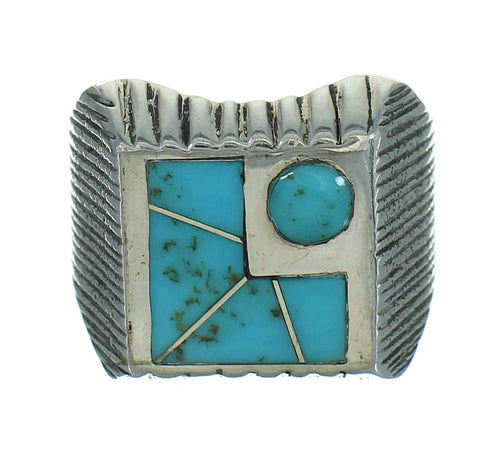 Southwest Turquoise Inlay And Silver Jewelry Ring Size 8-1/4 YX69799