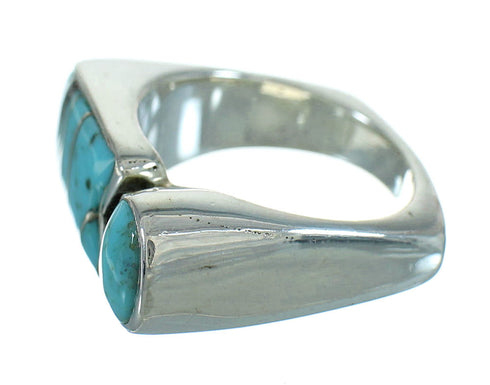 Turquoise Inlay And Genuine Sterling Silver Southwest Ring Size 5-1/2 YX69398