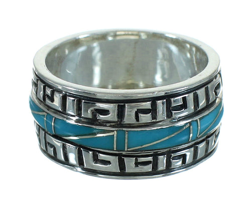 Authentic Sterling Silver Turquoise Inlay Water Wave Ring Size 5 RX68764