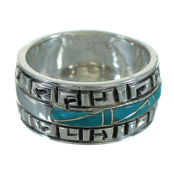 Southwestern Turquoise Sterling Silver Water Wave Ring Size 5-1/2 RX68783