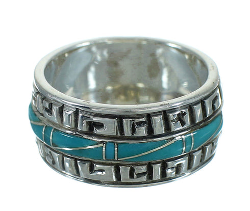 Southwestern Turquoise Sterling Silver Water Wave Ring Size 5-1/2 RX68783