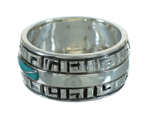 Southwestern Turquoise Sterling Silver Water Wave Ring Size 5-1/2 RX68783