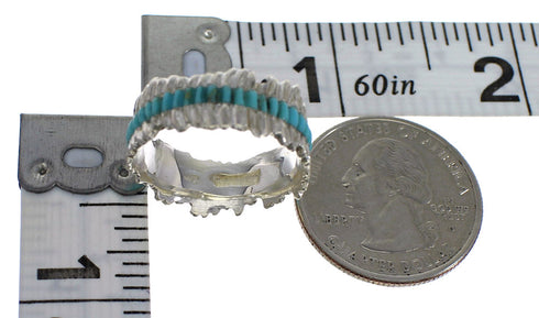 Southwestern Turquoise Inlay Genuine Sterling Silver Ring Size 8-1/4 QX69043